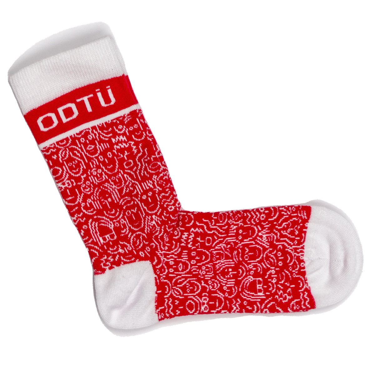 Yüz Desenli Çorap (Kırmızı Beyaz)